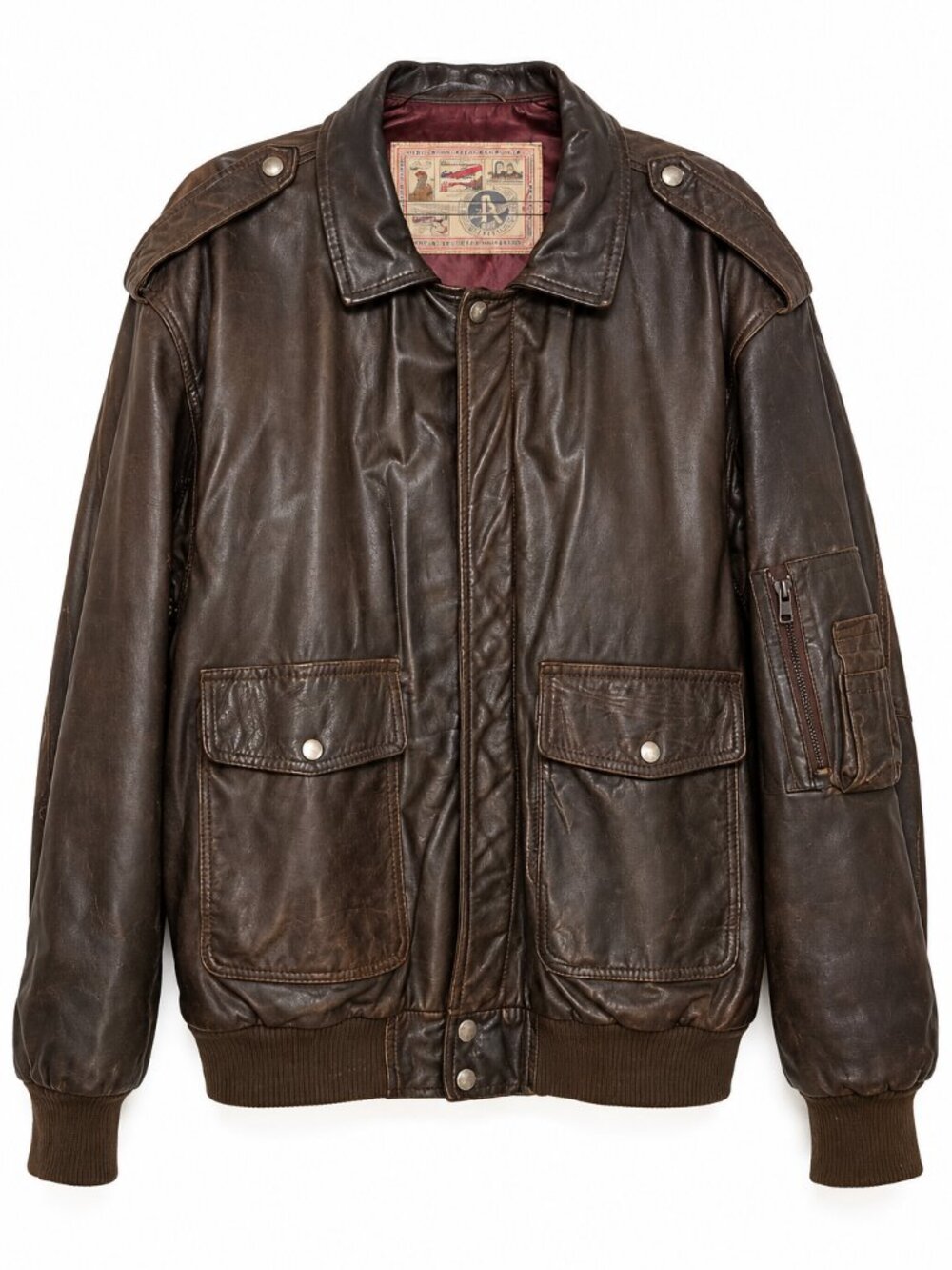Mens Vintage Hemingway Collection Brown Leather Aviator Bomber Jacket XL